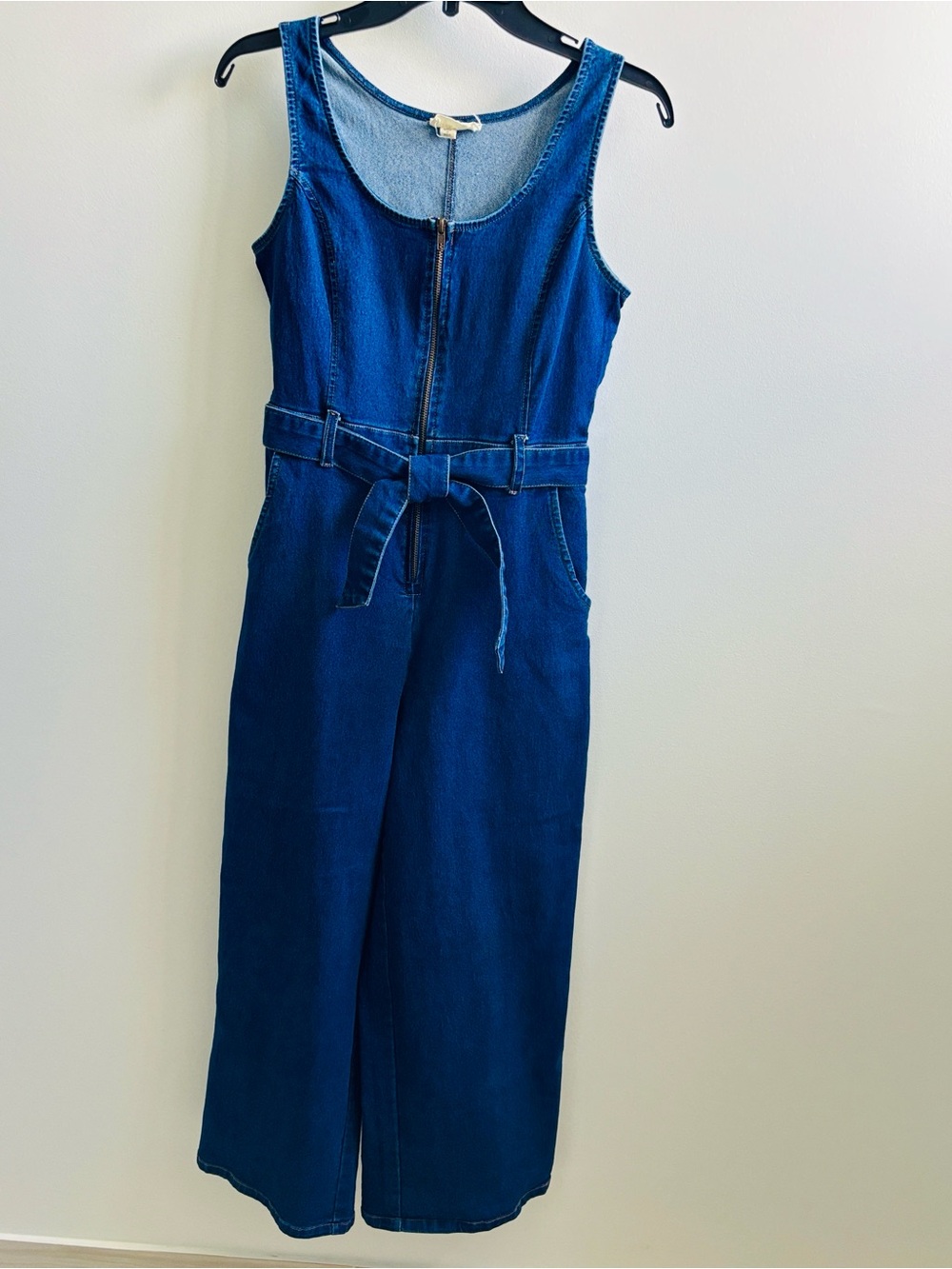 Derek Heart Denim Sleeveless Jumpsuit with Tie Waist